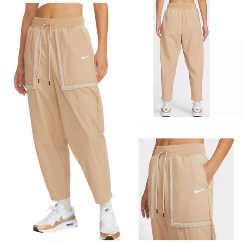 NIKE Loose Fit High Rise Essential Woven Fleece Trim Joggers Size S